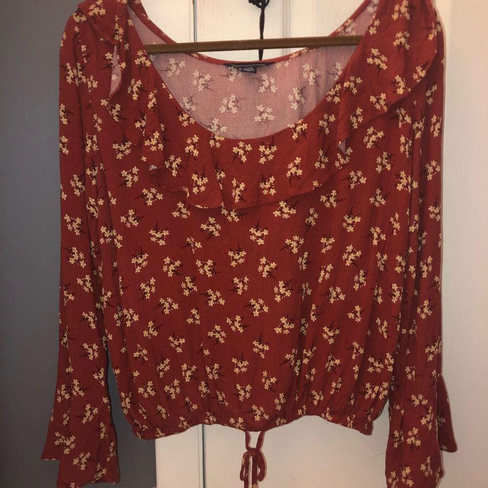 American Eagle Printed Long Sleeve Blouse